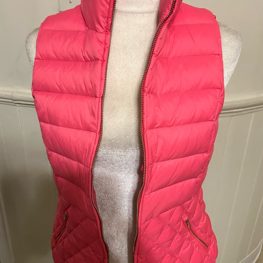 NWT Talbots Pink Quilted Down Puffer Vest -Gold Hardware Size XS